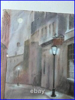 Vintage Hareimann Village Street Nocturne Scene Pastel Painting -Signed/Framed