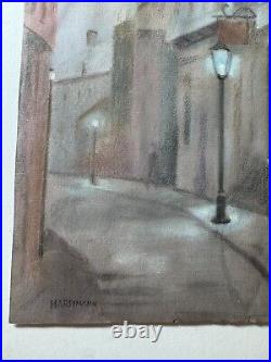 Vintage Hareimann Village Street Nocturne Scene Pastel Painting -Signed/Framed