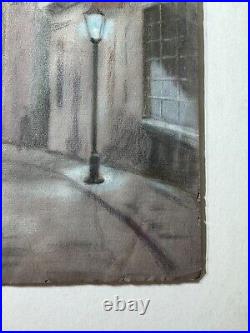 Vintage Hareimann Village Street Nocturne Scene Pastel Painting -Signed/Framed