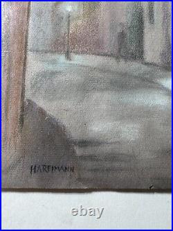 Vintage Hareimann Village Street Nocturne Scene Pastel Painting -Signed/Framed