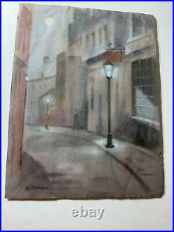 Vintage Hareimann Village Street Nocturne Scene Pastel Painting -Signed/Framed