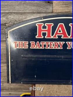 Vintage Hart Batteries Sign Double Sided Painted Metal Original