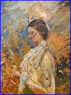 Vintage Heavy Impasto Oil On Canvas Painting Of A Woman Signed GOODAVAGE