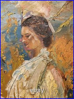Vintage Heavy Impasto Oil On Canvas Painting Of A Woman Signed GOODAVAGE