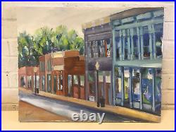 Vintage Helen Hume Signed Oil Painting Storefront Buildings Street Cityscape