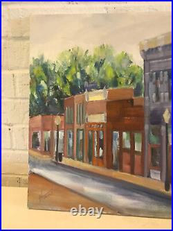 Vintage Helen Hume Signed Oil Painting Storefront Buildings Street Cityscape