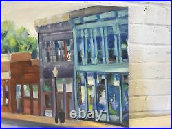 Vintage Helen Hume Signed Oil Painting Storefront Buildings Street Cityscape