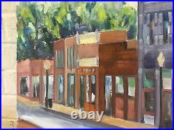 Vintage Helen Hume Signed Oil Painting Storefront Buildings Street Cityscape
