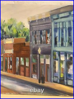 Vintage Helen Hume Signed Oil Painting Storefront Buildings Street Cityscape