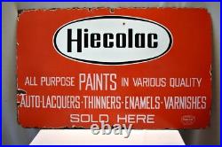 Vintage Hiecolac Paints Porcelain Enamel Sign Auto Lacquers Varnish 24x15 Inch