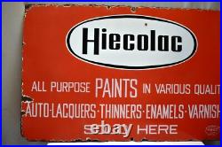 Vintage Hiecolac Paints Porcelain Enamel Sign Auto Lacquers Varnish 24x15 Inch
