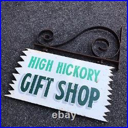 Vintage High Hickory Gift Shop Hanging Painted wood store sign with metal bracket