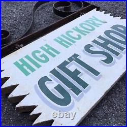 Vintage High Hickory Gift Shop Hanging Painted wood store sign with metal bracket