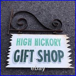 Vintage High Hickory Gift Shop Hanging Painted wood store sign with metal bracket