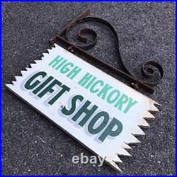 Vintage High Hickory Gift Shop Hanging Painted wood store sign with metal bracket