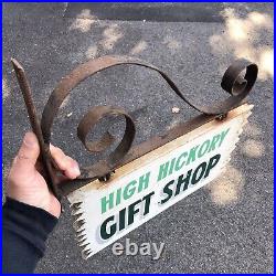 Vintage High Hickory Gift Shop Hanging Painted wood store sign with metal bracket