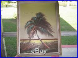 Vintage Highwayman Highwaymen Painting Signed Gibson Shoreline Palm Tree