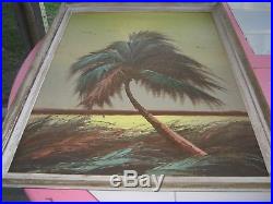 Vintage Highwayman Highwaymen Painting Signed Gibson Shoreline Palm Tree