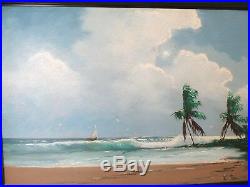 Vintage Highwaymen Oil Painting Beach Scene Sailboat Framed Signed L. Newton