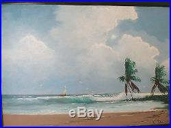 Vintage Highwaymen Oil Painting Beach Scene Sailboat Framed Signed L. Newton