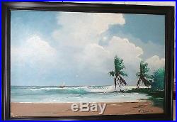 Vintage Highwaymen Oil Painting Beach Scene Sailboat Framed Signed L. Newton