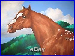 Vintage Horse Oil Painting 30.5 x 24.5 Signed 1969