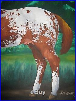 Vintage Horse Oil Painting 30.5 x 24.5 Signed 1969