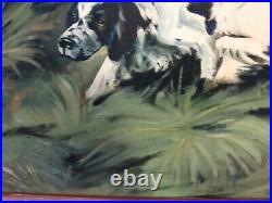 Vintage Hunting Scene Oil Painting Of Dogs, Signed