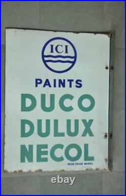 Vintage ICI Paints DUCO Dulux Necol Ad Porcelain Enamel Signboard