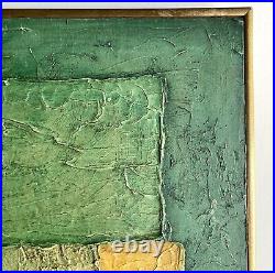 Vintage Impasto Abstract Oil Painting in Green & Orange, Artist Signed Gold 20