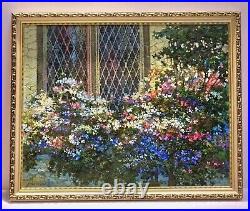 Vintage Impressionism Garden Scene Vibrant Floral Original Oil On Canvas Signed