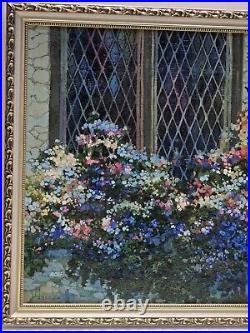 Vintage Impressionism Garden Scene Vibrant Floral Original Oil On Canvas Signed