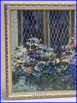 Vintage Impressionism Garden Scene Vibrant Floral Original Oil On Canvas Signed