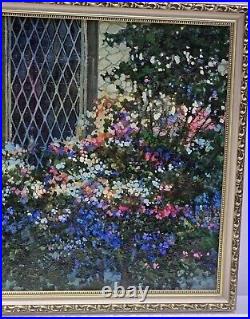 Vintage Impressionism Garden Scene Vibrant Floral Original Oil On Canvas Signed