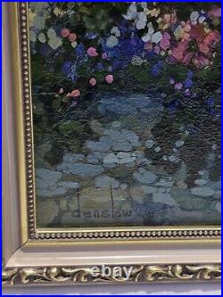 Vintage Impressionism Garden Scene Vibrant Floral Original Oil On Canvas Signed