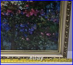 Vintage Impressionism Garden Scene Vibrant Floral Original Oil On Canvas Signed