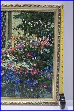 Vintage Impressionism Garden Scene Vibrant Floral Original Oil On Canvas Signed