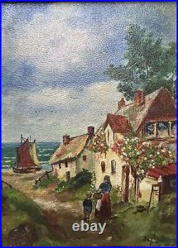 Vintage Impressionist Oil Painting Country Landscape/ocean Scene-signed & Framed