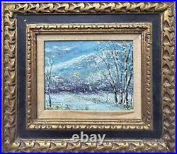 Vintage Impressionist Oil Painting Snow Winter Creek Landscape Art-signed