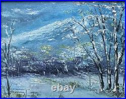 Vintage Impressionist Oil Painting Snow Winter Creek Landscape Art-signed