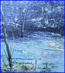 Vintage Impressionist Oil Painting Snow Winter Creek Landscape Art-signed
