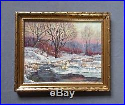 Vintage Impressionist Snow Scene Oil Landscape Painting Signed