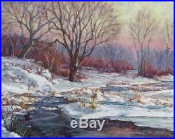 Vintage Impressionist Snow Scene Oil Landscape Painting Signed