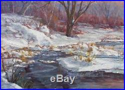 Vintage Impressionist Snow Scene Oil Landscape Painting Signed