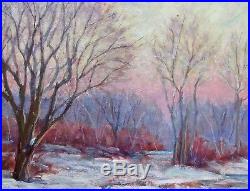 Vintage Impressionist Snow Scene Oil Landscape Painting Signed