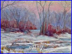 Vintage Impressionist Snow Scene Oil Landscape Painting Signed