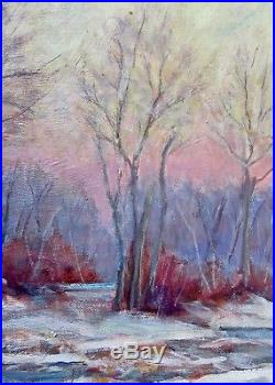 Vintage Impressionist Snow Scene Oil Landscape Painting Signed