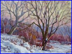 Vintage Impressionist Snow Scene Oil Landscape Painting Signed