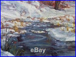 Vintage Impressionist Snow Scene Oil Landscape Painting Signed