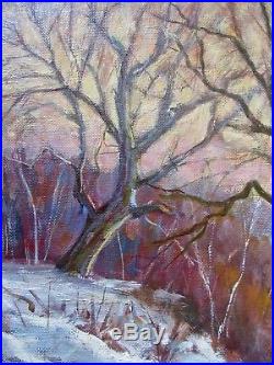 Vintage Impressionist Snow Scene Oil Landscape Painting Signed